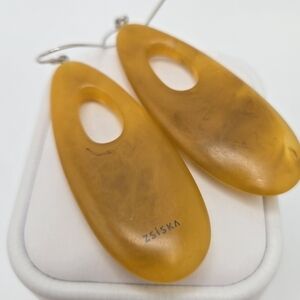 Zsiska Honey Amber & Bronze Resin Sterling Silver 925 Dangle Earrings